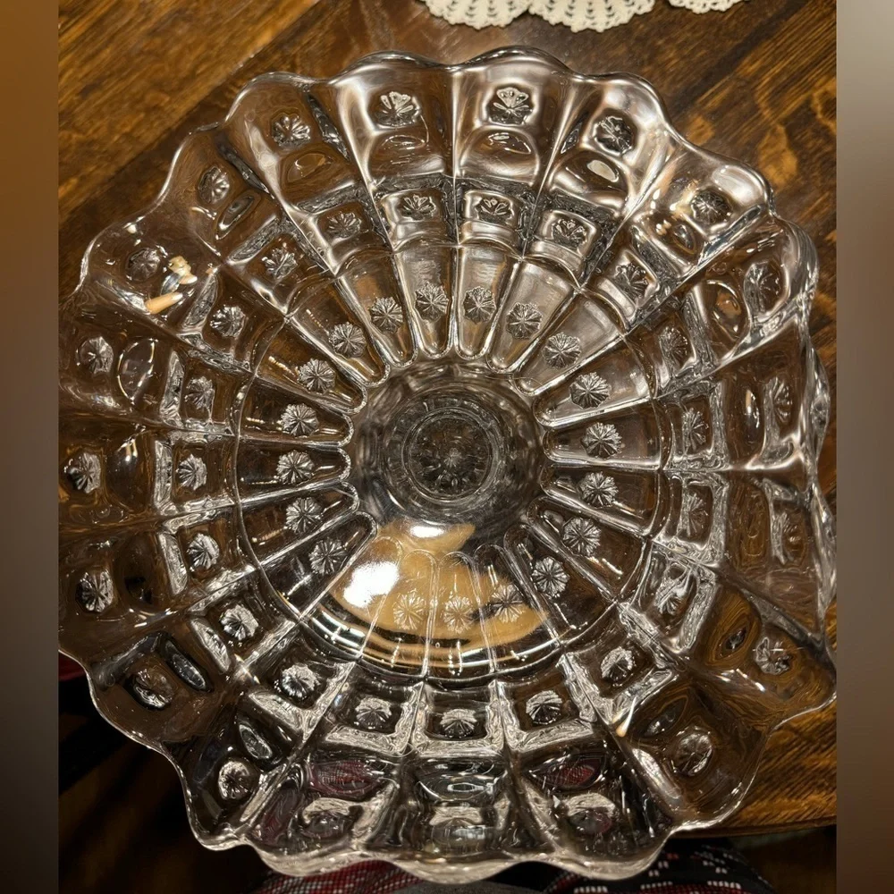 VINTAGE 19th CENTURY~PRISCILLA~PRESSED GLASS MOON~STARS~PRESSED COMPOTE~NICE~KCC